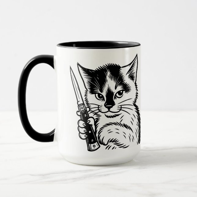 Tuxedo Cat Switchblade Attitude Mug by Phil Elmore (Gauche)
