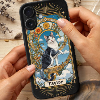 Tuxedo Cat Tarot Card Personalisiert iPhone 16 Fal Hülle