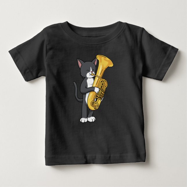 Tuxedo Cat Tuba gibt Frauen Männer Marching Band T Baby T-shirt (Vorderseite)