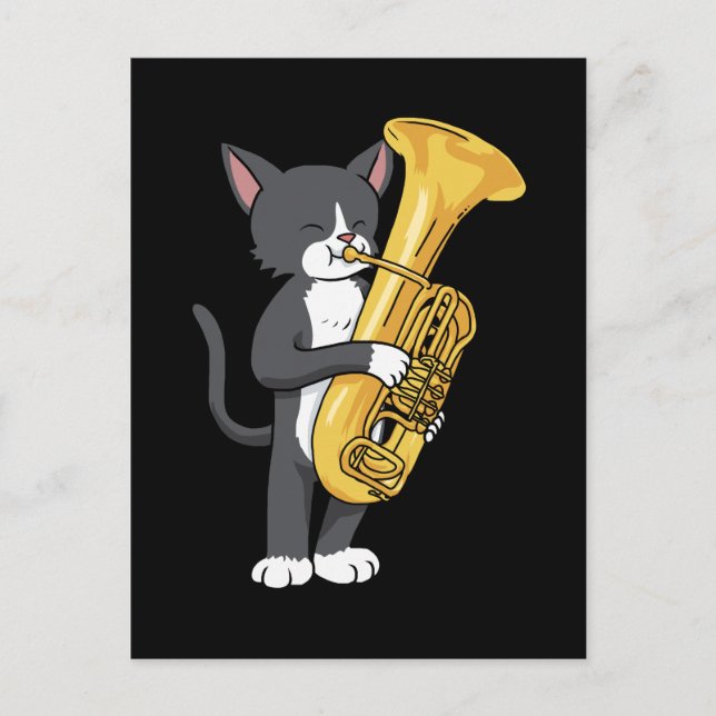 Tuxedo Cat Tuba gibt Frauen Männer Marching Band T Postkarte (Vorderseite)