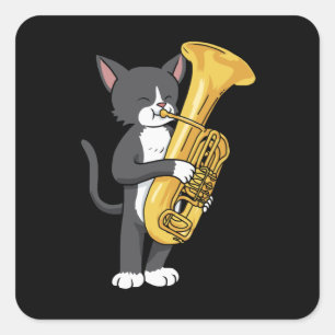 Tuxedo Cat Tuba gibt Frauen Männer Marching Band T Quadratischer Aufkleber