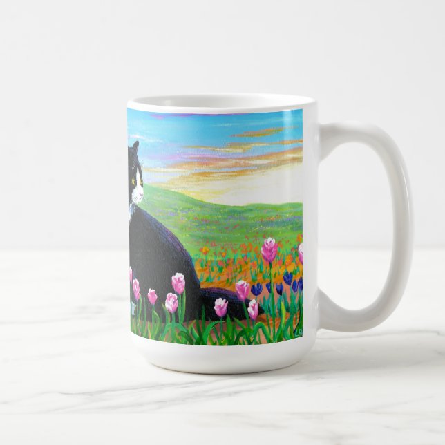 Tuxedo Cat Tulips Creationarts Kaffeetasse (Rechts)