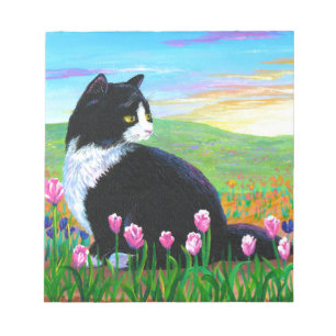 Tuxedo Cat Tulips Creationarts Notizblock