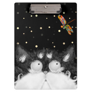 Tuxedo Cat überrascht von Dragonfly Klemmbrett