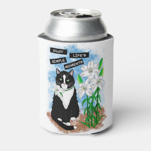 Tuxedo Cat und Lilies | Inspiration Zitat Dosenkühler (Kanne Rückseite)