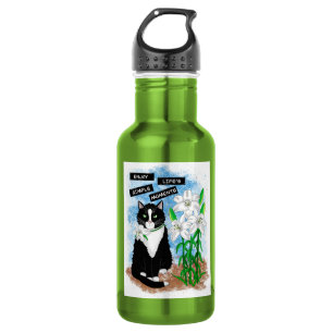 Tuxedo Cat und Lilies   Inspiration Zitat Edelstahlflasche