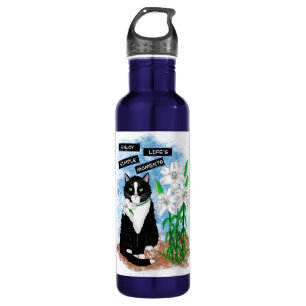 Tuxedo Cat und Lilies   Inspiration Zitat Edelstahlflasche