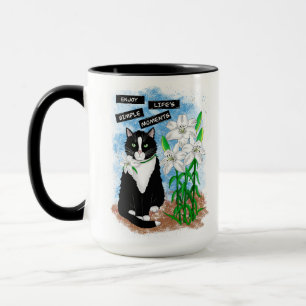 Tuxedo Cat und Lilies   Inspiration Zitat Tasse