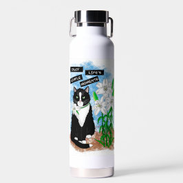 Tuxedo Cat und Lilies | Inspiration Zitat Trinkflasche