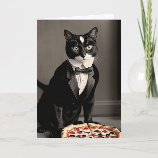 Tuxedo Cat und Pizza Karte (Vorderseite)
