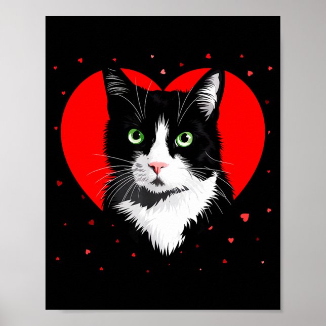 Tuxedo Cat Valentine Heart For Kitten And Animal L Poster (Vorne)