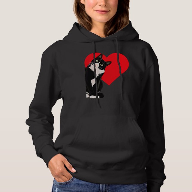 Tuxedo Cat Valentine's Day Heart Cat Hoodie (Vorderseite)