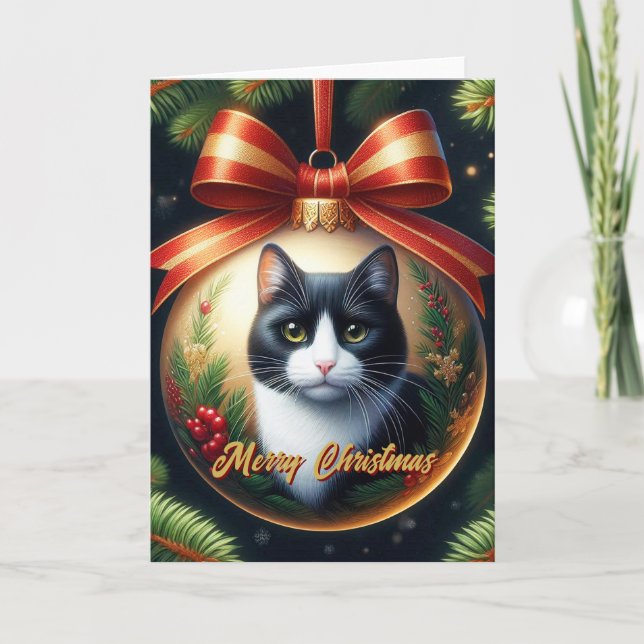 Tuxedo Cat Weihnachtskarte Feiertagskarte (Vorderseite)