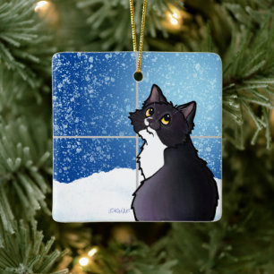 Tuxedo Cat Window Keramik Ornament