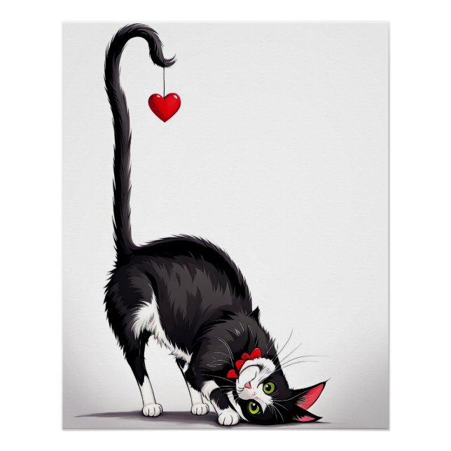Tuxedo Cat With Dangling Heart Poster (Vorderseite)