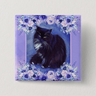 Tuxedo cat with flowers art by Renee Button