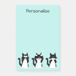 Tuxedo Cats | Three Wise Kätzchens Aqua Blue Post-it Klebezettel