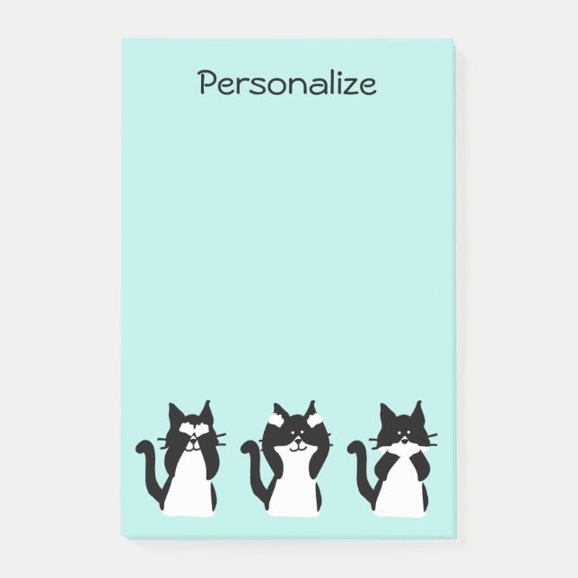 Tuxedo Cats | Three Wise Kätzchens Aqua Blue Post-it Klebezettel (Vorderseite)