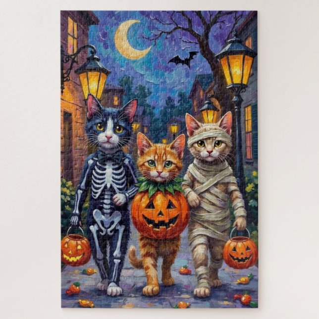 Tuxedo Cats Trick-or-Treating in Halloween-Kostüm (Vertikal)