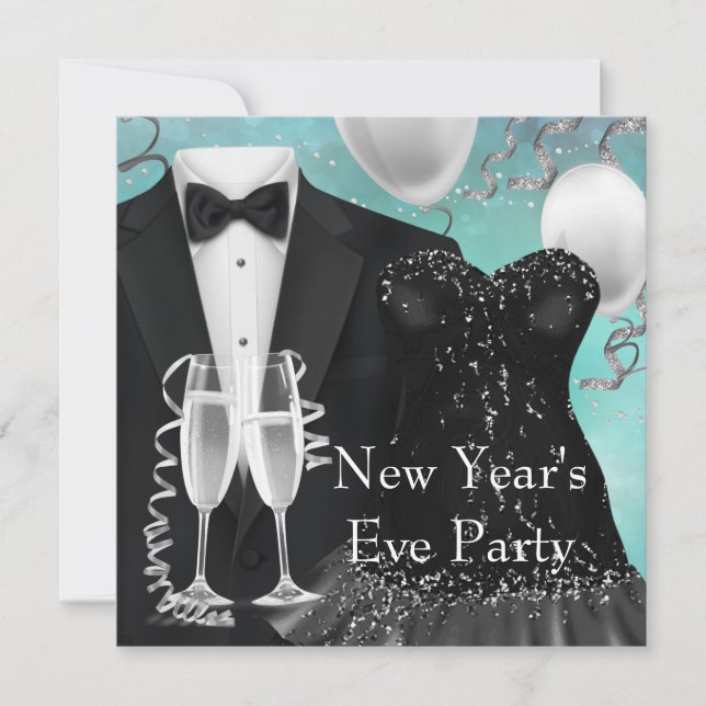 Tuxedo Champagne Confetti Silvester Party Einladung (Vorderseite)
