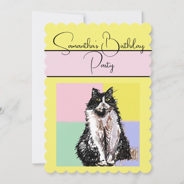 Tuxedo Chat Chats Jaune Invitation de fête d'anniv (Devant)