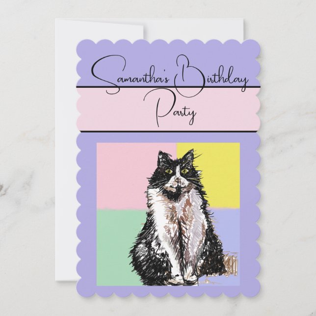 Tuxedo Chat Chats Violet Anniversaire Invitation (Devant)