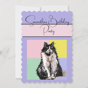 Tuxedo Chat Chats Violet Anniversaire Invitation