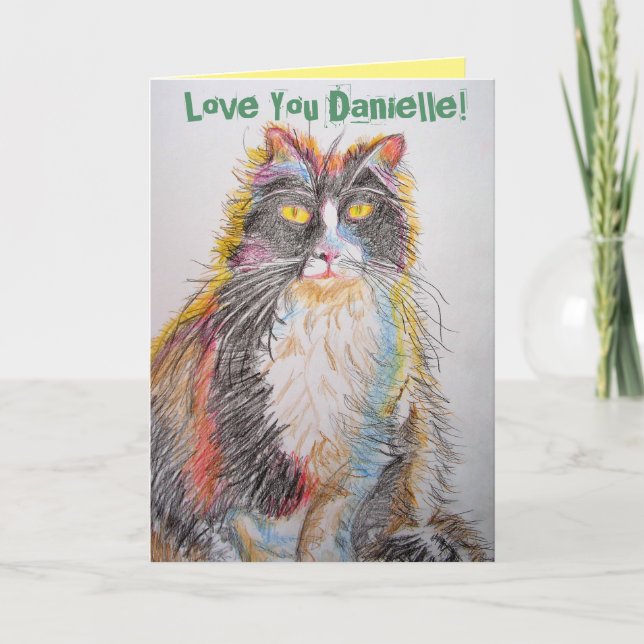 Tuxedo Chat Cute Chats Crayon Dessin Carte Anniver (Devant)