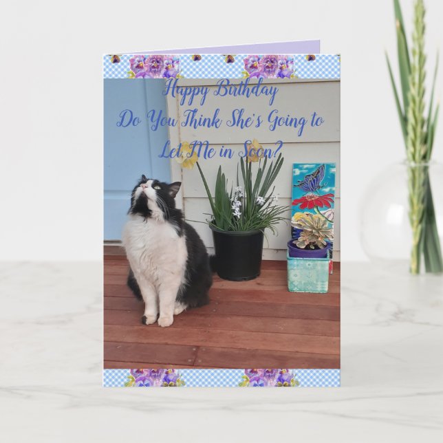 Tuxedo Chat Cute Funny Floral Bonne carte d'annive (Devant)