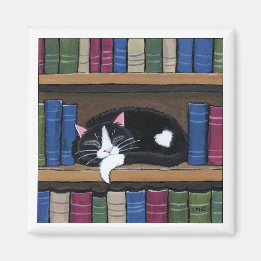 Tuxedo Chat dormir sur la bibliothèque Magnet d'ar