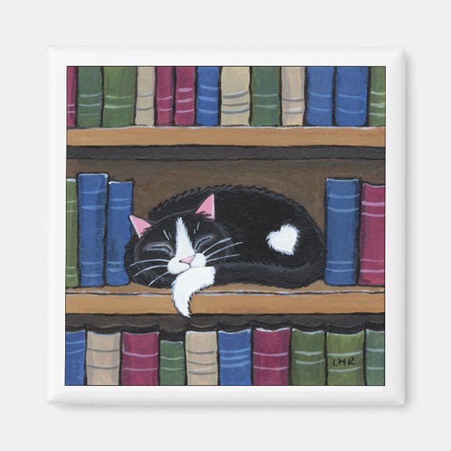 Tuxedo Chat dormir sur la bibliothèque Magnet d'ar (Devant)