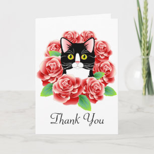 Tuxedo Chat et Rose Cute Carte de remerciements