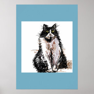 Tuxedo Chat Noir Blanc Chats Bleu Poster