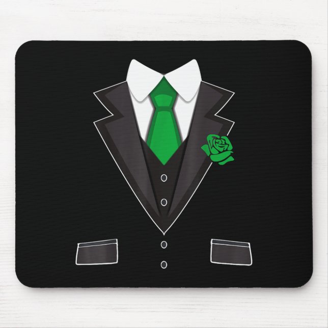 Tuxedo Costume Green Rose Tie Funny St. Patrick's  Mousepad (Vorne)