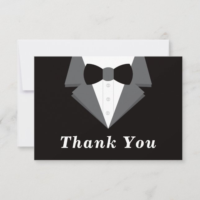 Tuxedo Dankeschön Karte, Schwarze Krawatte RSVP Karte (Vorderseite)