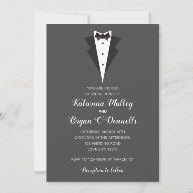 Tuxedo Einladungen (Schwarz & Weiß Tuxedo Hochzeit (Vorderseite)