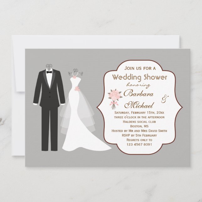 Tuxedo & Gown Couple's Bridal Dusche Einladung (Vorderseite)
