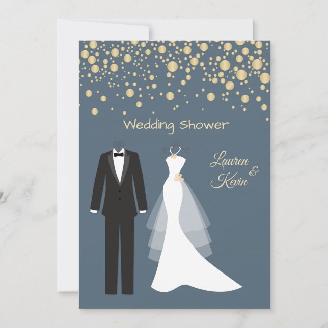 Tuxedo & Gown, goldene Konfetti, Paar Dusche Einladung (Vorderseite)