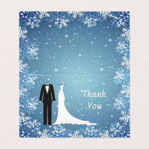 Tuxedo, Gown, Schneeflocken auf blau Danke