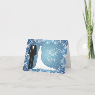 Tuxedo, Gown, Schneeflocken auf blau Danke