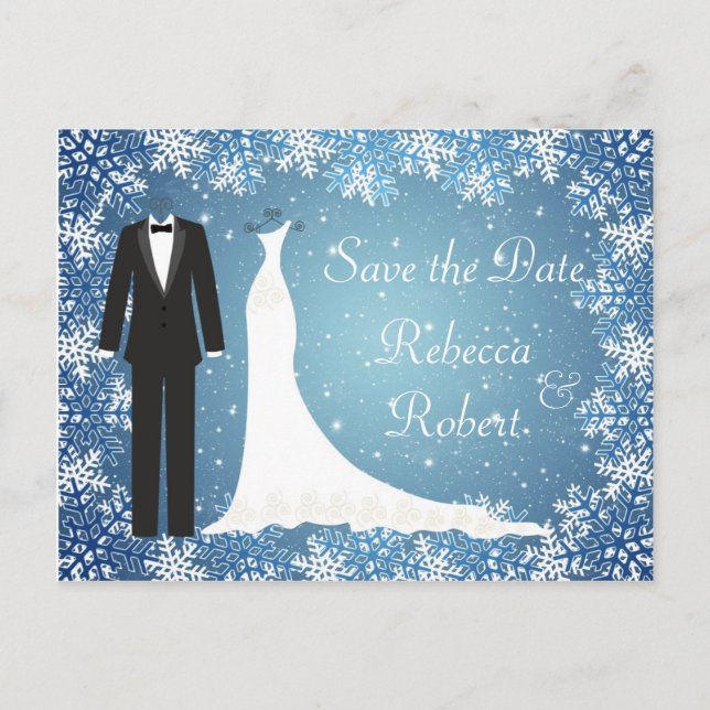 Tuxedo, Gown, Snowflakes Enregistrer la date Carte (Devant)