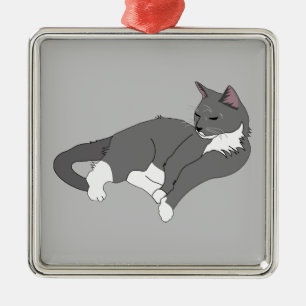 Tuxedo gris et blanc Tuxedo Chat Ornement en métal