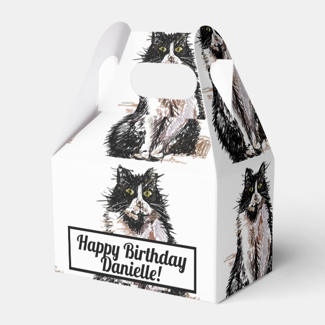Tuxedo Kat Black Birthday Cats Cake Favor Box Geschenkschachtel (Vorderseite)