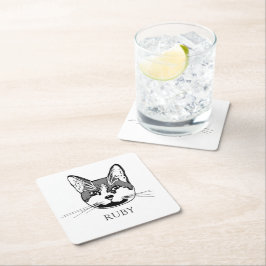 Tuxedo Kat Personalisiert Hand Zeichnend Rechteckiger Pappuntersetzer