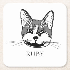 Tuxedo Kat Personalisiert Hand Zeichnend Rechteckiger Pappuntersetzer