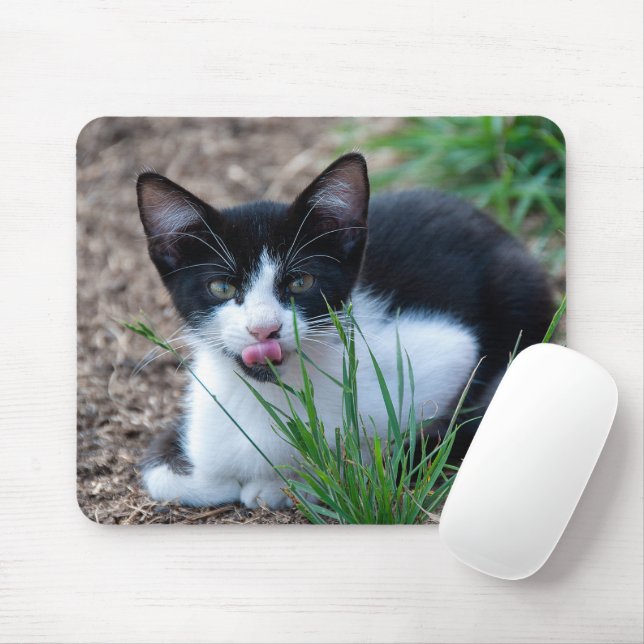 Tuxedo-Kätzchen mit Zungenklemme Mousepad (Mit Mouse)