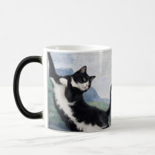 Tuxedo-Katze berührt die göttliche Pfote Verwandlungstasse