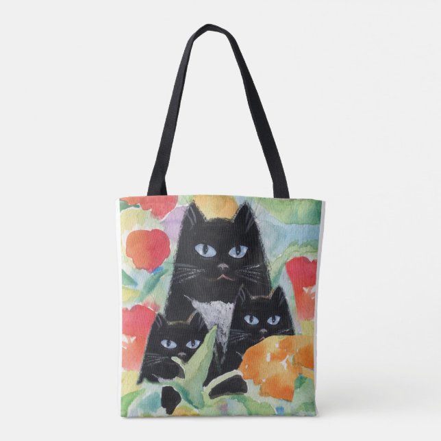 Tuxedo Katze & Black Kittens in Aquarellpfropfen Tasche (Rückseite)