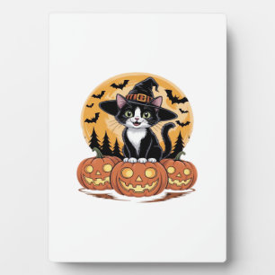 Tuxedo-Katze Halloween Hexe Süße Kürbisse Essentia Fotoplatte