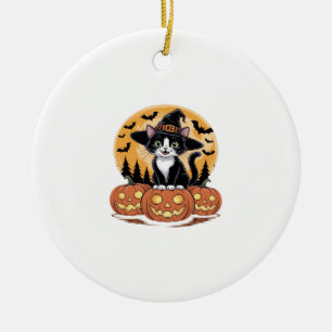 Tuxedo-Katze Halloween Hexe Süße Kürbisse Essentia Keramik Ornament